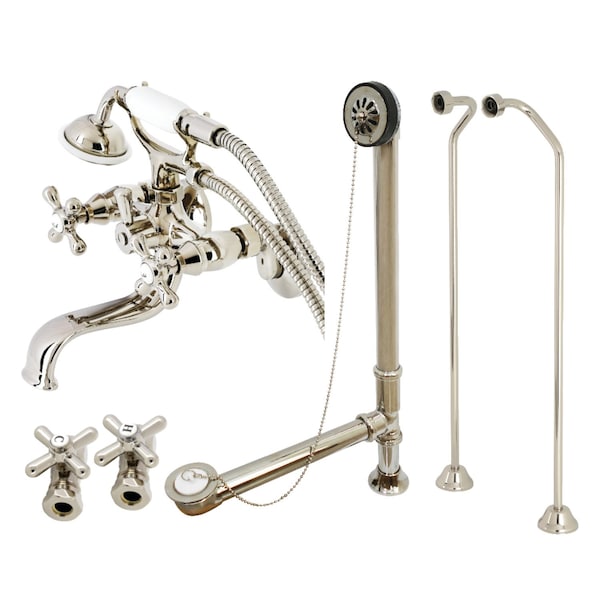 Kingston Brass CCK225PND Tub Wall Mount Clawfoot Tub Faucet Package with Supply Line, Polished Nickel CCK225PND - main